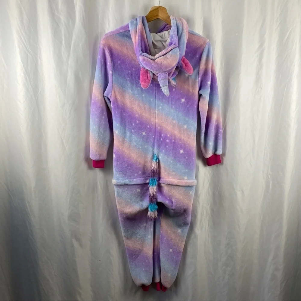 Girl Colorful Unicorn Starry Hooded Onesie Size Medium 7-8